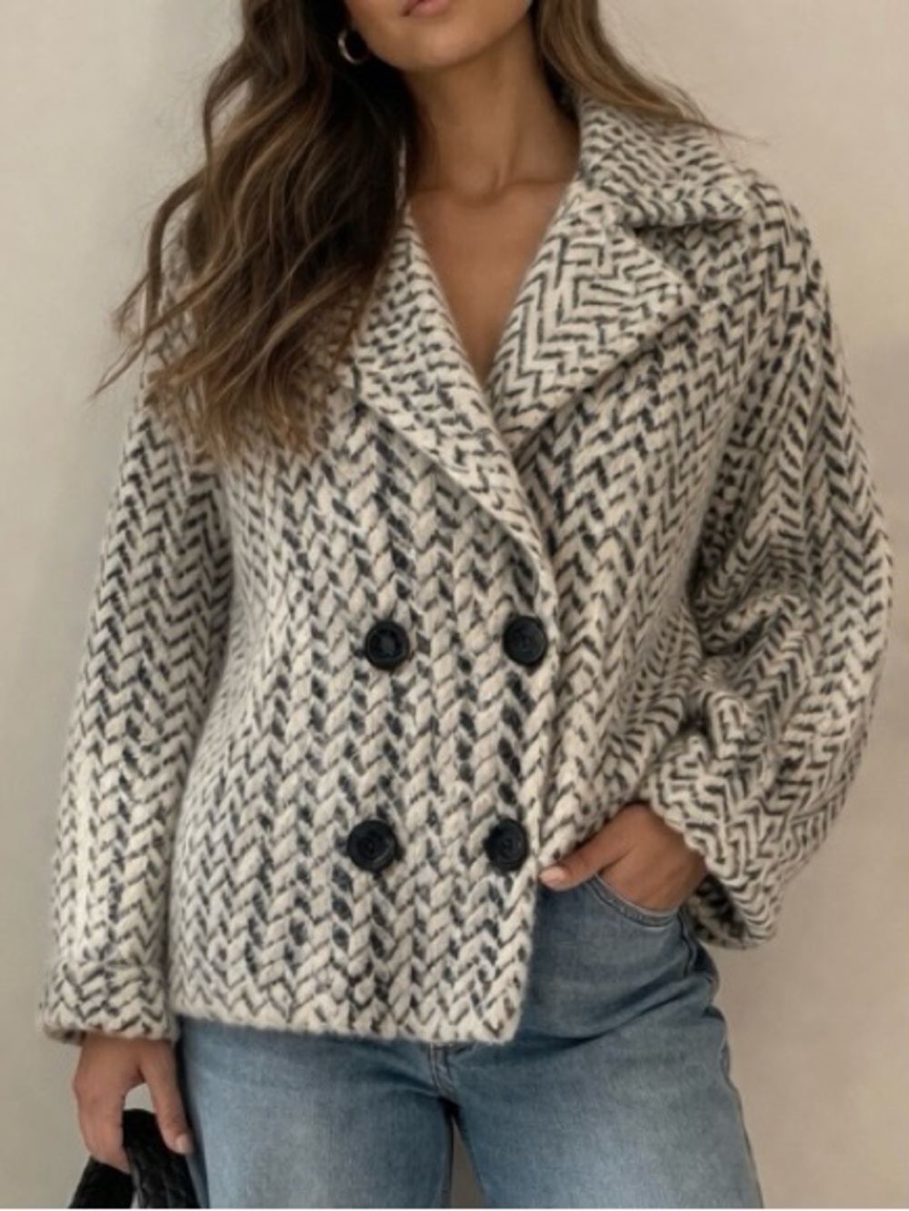 KUT from Kloth  Aaliyah Cream & Black Knit Coat